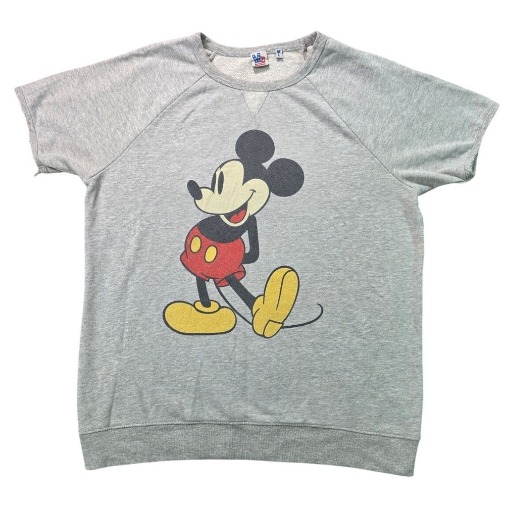 Disney Mickey Mouse Retro Short Sleeve Sweatshirt Gray Womens L Junk Food